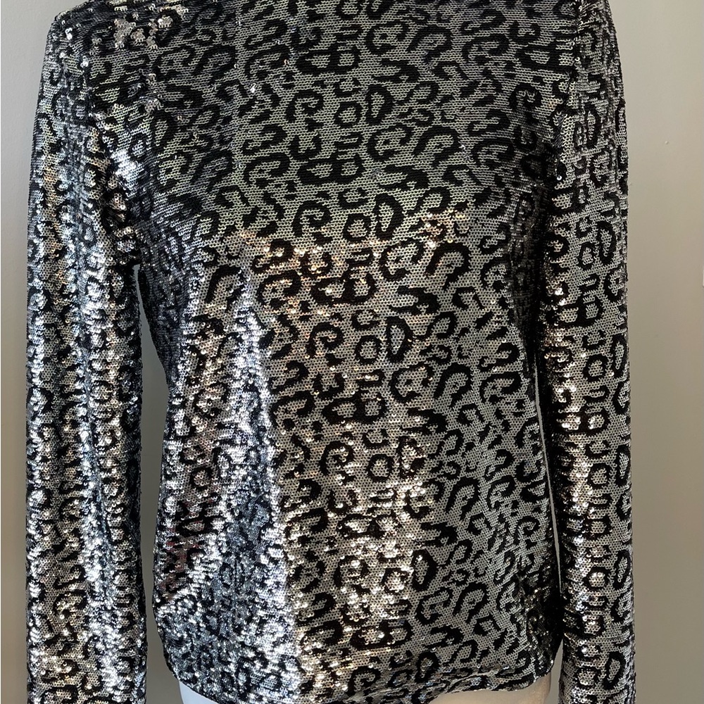 Sequin Leopard Print Long Sleeve Top